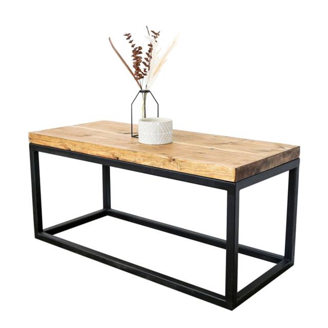 Industrial Welded Box Steel Coffee Table With Reclaimed Timber Top - Style - image 1