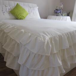 Ruffled Bedspread, Linen Skirted Coverlet, Waterfall Rows Ruffle Queen - Oversized King Bed Spread, Shabby Chic Custom Bedding Nurdanceyiz - thumbnail 2