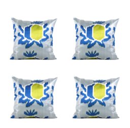 Set Of 4 Pcs, Ikat Pillow Cover, Silk & Cotton Pillow, 24.02