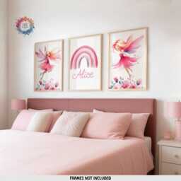 Pink Fairy Personalised Prints - Set Of 3 - Baby Girls Room Decor Nursery Wall Art Girl Bedroom Toddler Picture - thumbnail 2