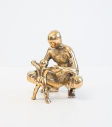 Cast Bronze Father & Child Sculpture - Handmade Greek Art - thumbnail 1
