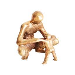 Cast Bronze Father & Child Sculpture - Handmade Greek Art - thumbnail 2