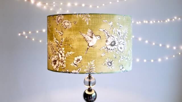 Green Bird Lampshade 20cm 25cm 30cm 35cm 40cm Drum Lamp Shade - Vintage Birds Shade, Olive, Sage Green, Handmade Ceiling Table - image 1