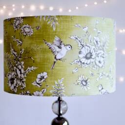 Green Bird Lampshade 20cm 25cm 30cm 35cm 40cm Drum Lamp Shade - Vintage Birds Shade, Olive, Sage Green, Handmade Ceiling Table - thumbnail 3