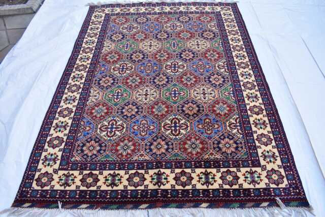 Handmade Afghan Wool Rug Tribal Geometric Bohemian Decor - 6.5x4.9 Ft - image 1