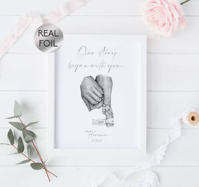 Family Hands Foil Print, New Baby Gift, Baby, Mummy Daddy - image 1