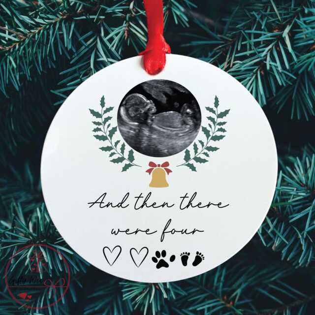 And Then There Were 4 Baby Scan Bauble - Bumps First Christmas Tree Decoration Dog/Pet Pregnancy Announcement New Gift - image 1