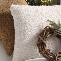 Boucle Pillow Cover, Boucle Cushion, Ecru Pillow, Black Beige Boucl?? Curly Pillow Brown& Cream - thumbnail 2