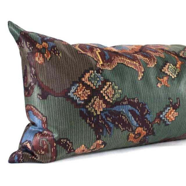 Bohemian Lumbar Pillow Cover Jewel Tone Blue & Green Cotton Pillowcase - image 1