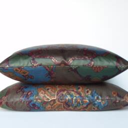 Bohemian Lumbar Pillow Cover Jewel Tone Blue & Green Cotton Pillowcase - thumbnail 2