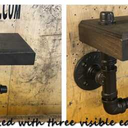 Rustic Industrial Toilet Paper Holder With Wood Shelf - thumbnail 3