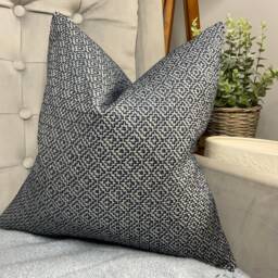 Linden Navy Cushion Cover Sanderson Geometric Fabric Double Sided Handmade in UK Luxury Blue Pillow Case
