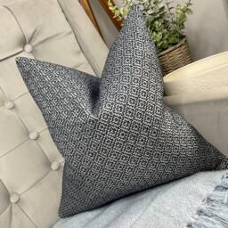 Linden Navy Cushion Cover Sanderson Geometric Fabric Double Sided Handmade in UK Luxury Blue Pillow Case - thumbnail 2