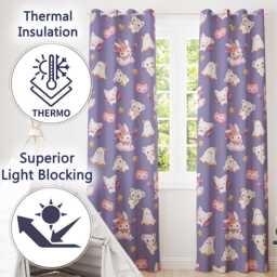 Cute Halloween Bunny Witch Ghost Pumpkin Seamless Pattern Purple Background Readymade Eyelet Ring Top Thermal 100% Blackout Curtains - thumbnail 3