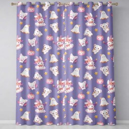 Cute Halloween Bunny Witch Ghost Pumpkin Seamless Pattern Purple Background Readymade Eyelet Ring Top Thermal 100% Blackout Curtains - thumbnail 2