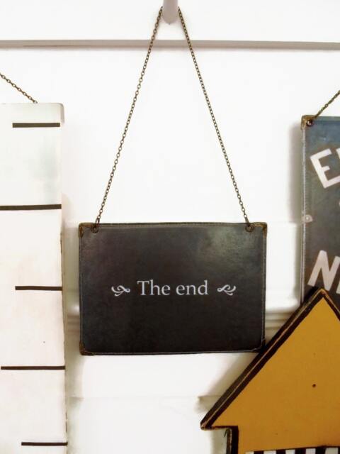 Hanging Vinyl Wall Art, The End Signage, Reversible Stitched Design - image 1