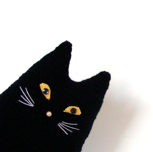 Crochet Black Cat Pillow, Handmade Decor Plush, Fiber Art Gift - image 1