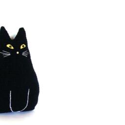 Crochet Black Cat Pillow, Handmade Decor Plush, Fiber Art Gift - thumbnail 2