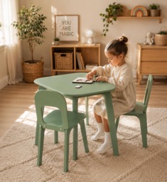Plywood Kids Table & Chairs, Montessori Desk Set, Back To School First-Grader Furniture - thumbnail 1