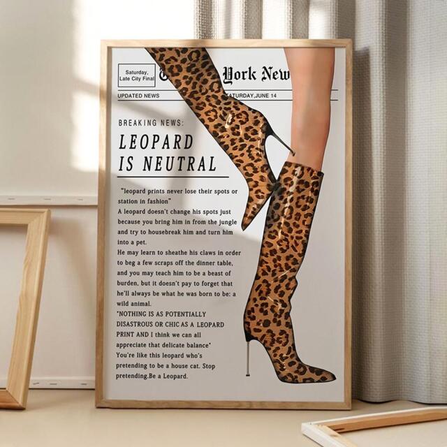 Newspaper Leopard Boots Art Canvas Poster, Wall Art, Apartment Aesthetic Decor, Retro Home Printed Gift - image 1