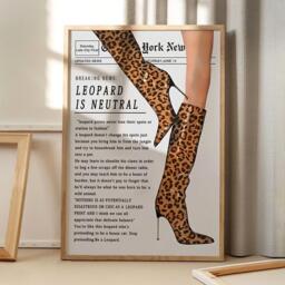 Newspaper Leopard Boots Art Canvas Poster, Wall Art, Apartment Aesthetic Decor, Retro Home Printed Gift - thumbnail 1