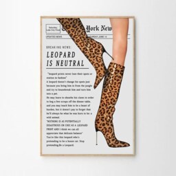Newspaper Leopard Boots Art Canvas Poster, Wall Art, Apartment Aesthetic Decor, Retro Home Printed Gift - thumbnail 2