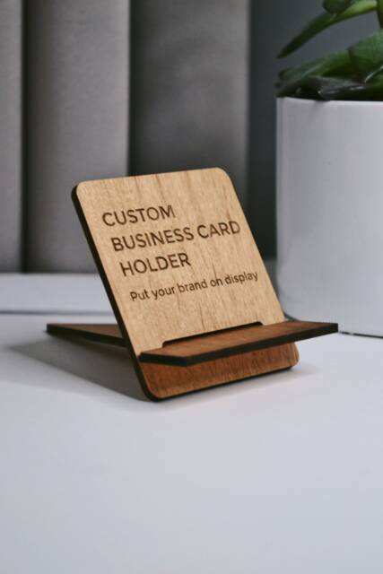 Wooden Business Card Holder - Holds 40 Cards Gift For New Custom Desk Stand - image 1