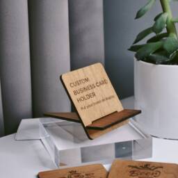 Wooden Business Card Holder - Holds 40 Cards Gift For New Custom Desk Stand - thumbnail 3