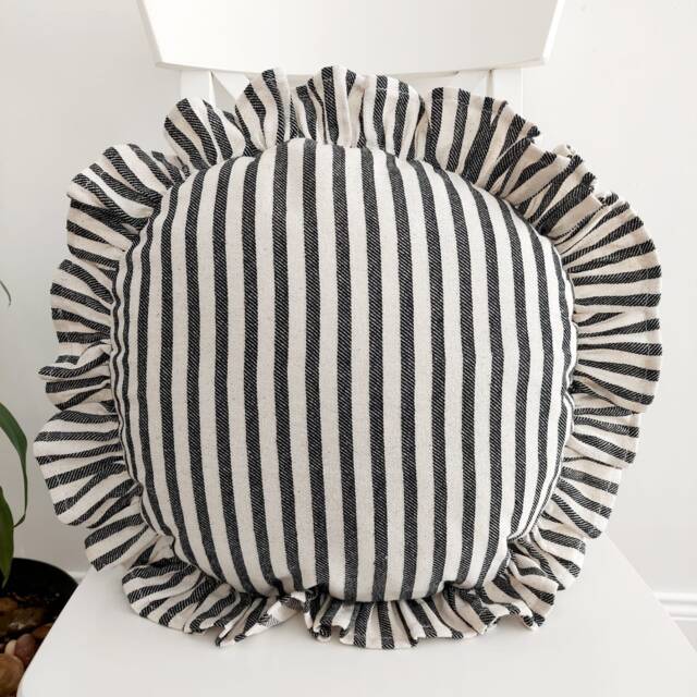 Bohemian Linen Striped Pillow Cover Circle With Frill Edges - image 1