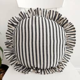 Bohemian Linen Striped Pillow Cover Circle With Frill Edges - thumbnail 1