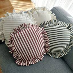 Bohemian Linen Striped Pillow Cover Circle With Frill Edges - thumbnail 4