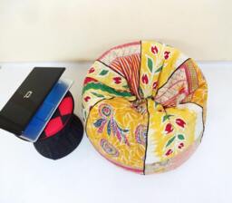 Handmade Floral Kantha Bean Bag Chair Bohemian Cotton Pouf Ottoman