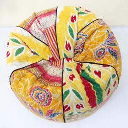 Handmade Floral Kantha Bean Bag Chair Bohemian Cotton Pouf Ottoman - thumbnail 2