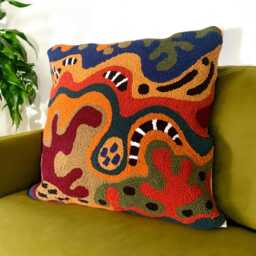Hand Tufted Punch Needle Pillow Cover Psychedelic Earth Tones Cushion - 45x45 cm - thumbnail 3
