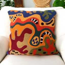 Hand Tufted Punch Needle Pillow Cover Psychedelic Earth Tones Cushion - 45x45 cm - thumbnail 2