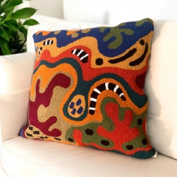 Hand Tufted Punch Needle Pillow Cover Psychedelic Earth Tones Cushion - 45x45 cm