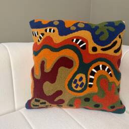 Hand Tufted Punch Needle Pillow Cover Psychedelic Earth Tones Cushion - 45x45 cm - thumbnail 4