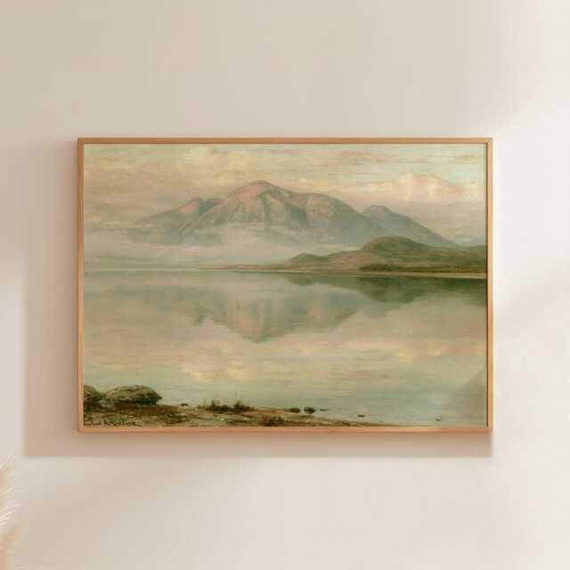 Mountain Lake Poster, Teal Reflection Wall Art, Vintage Landscape Print - image 1