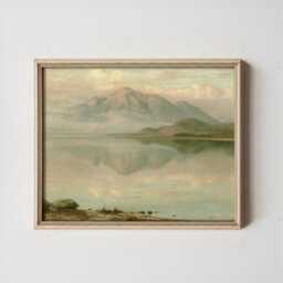 Mountain Lake Poster, Teal Reflection Wall Art, Vintage Landscape Print - thumbnail 3