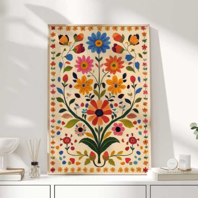 Mexican Print, Art, Decor, Painting, Wall Home Art Folk - image 1