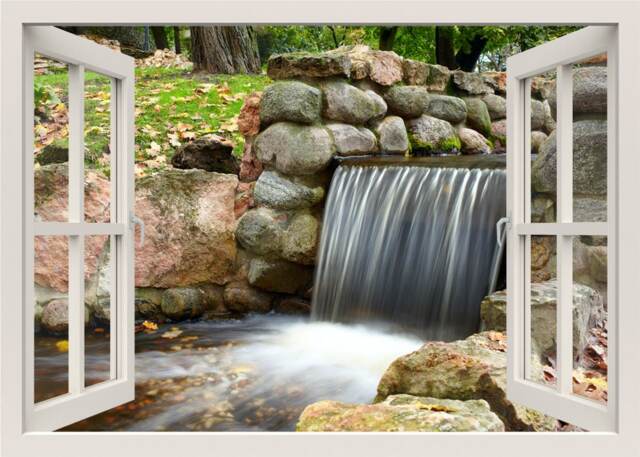 Waterfall Wall Decal, Mural, Sticker, Nature 3D Window View Home Living Room Decor
