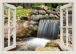 Waterfall Wall Decal, Mural, Sticker, Nature 3D Window View Home Living Room Decor