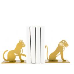 Gold Metal Bookends Lion & A Cat - Feline Lover Gift Shelf Decot - thumbnail 2