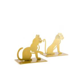 Gold Metal Bookends Lion & A Cat - Feline Lover Gift Shelf Decot - thumbnail 3