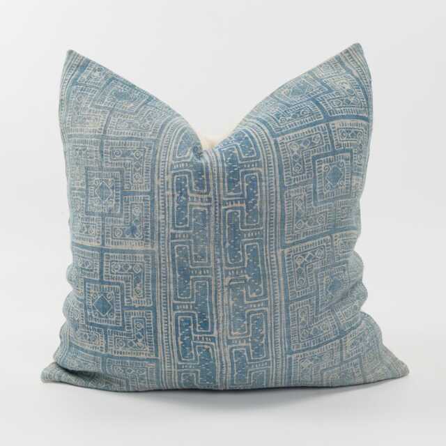 Vintage Indigo Batik Pillow Cover, Ethnic Hemp Cushion, Boho Accent - image 1