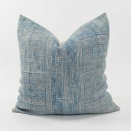 Vintage Indigo Batik Pillow Cover, Ethnic Hemp Cushion, Boho Accent - thumbnail 1