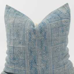 Vintage Indigo Batik Pillow Cover, Ethnic Hemp Cushion, Boho Accent - thumbnail 2