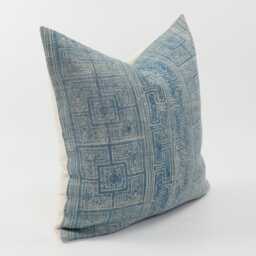 Vintage Indigo Batik Pillow Cover, Ethnic Hemp Cushion, Boho Accent - thumbnail 3