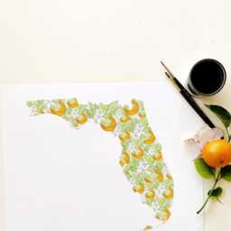 Florida State Flower Map Watercolor Orange Tree Blossom - Art Print Wall Usf Uf Ucf Graduation Wedding Anniversary Realtor Moving Gift - thumbnail 2