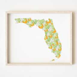 Florida State Flower Map Watercolor Orange Tree Blossom - Art Print Wall Usf Uf Ucf Graduation Wedding Anniversary Realtor Moving Gift - thumbnail 1